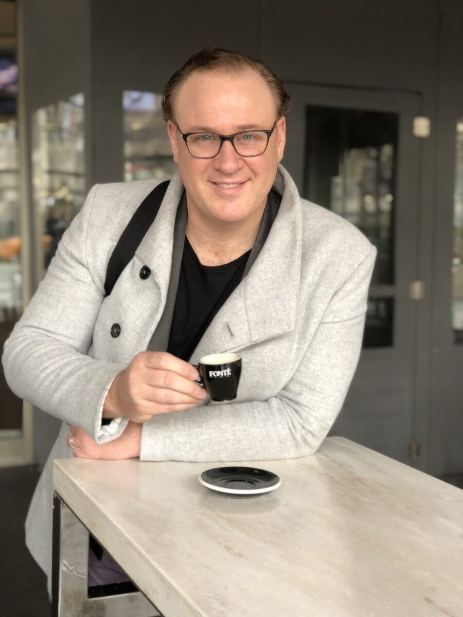 Lucas Meachem, with an espresso